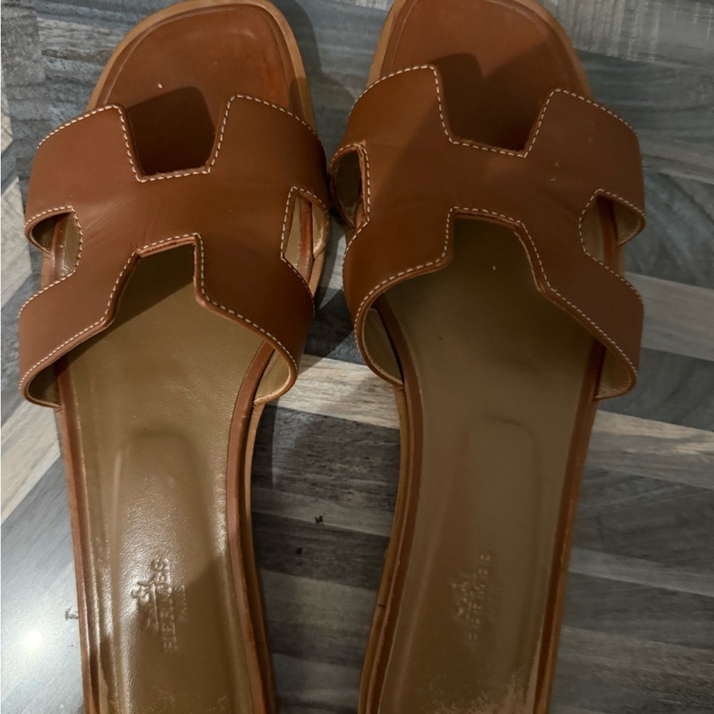 Hermes Tan Leather Women's Sandals